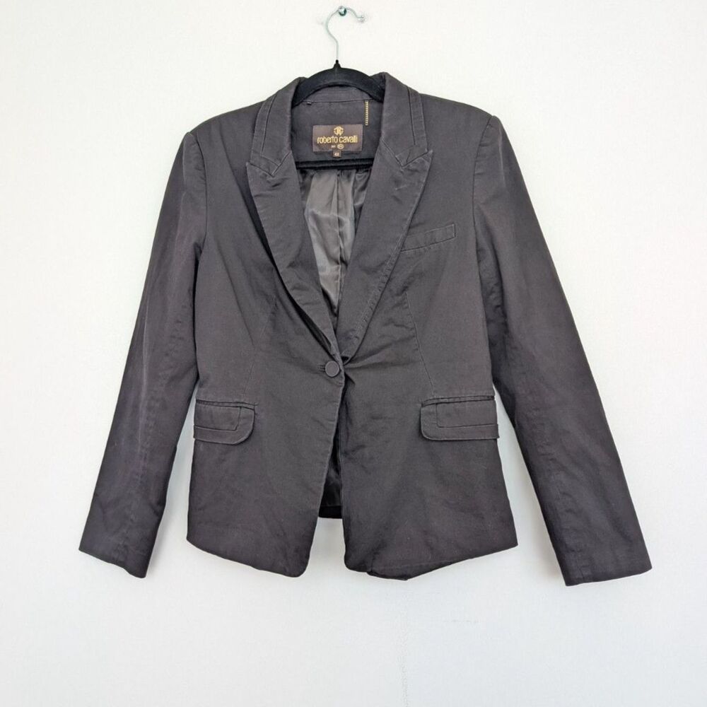 Roberto Cavalli Women's Classic Black 1 Button Blazer Sz IT42 Minimalist Career